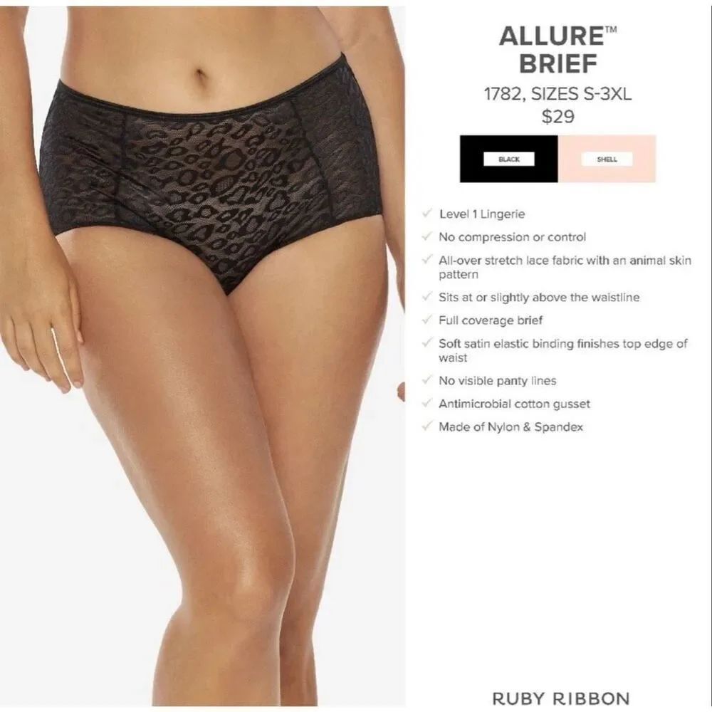 Ruby Ribbon Allure Brief in Black New Size Small